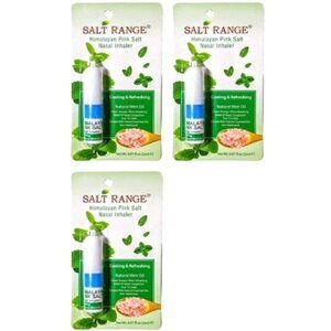 3 x Himalayan Pink Salt Nasal Inhaler Nose Cooling Natural Mint Essential Oils